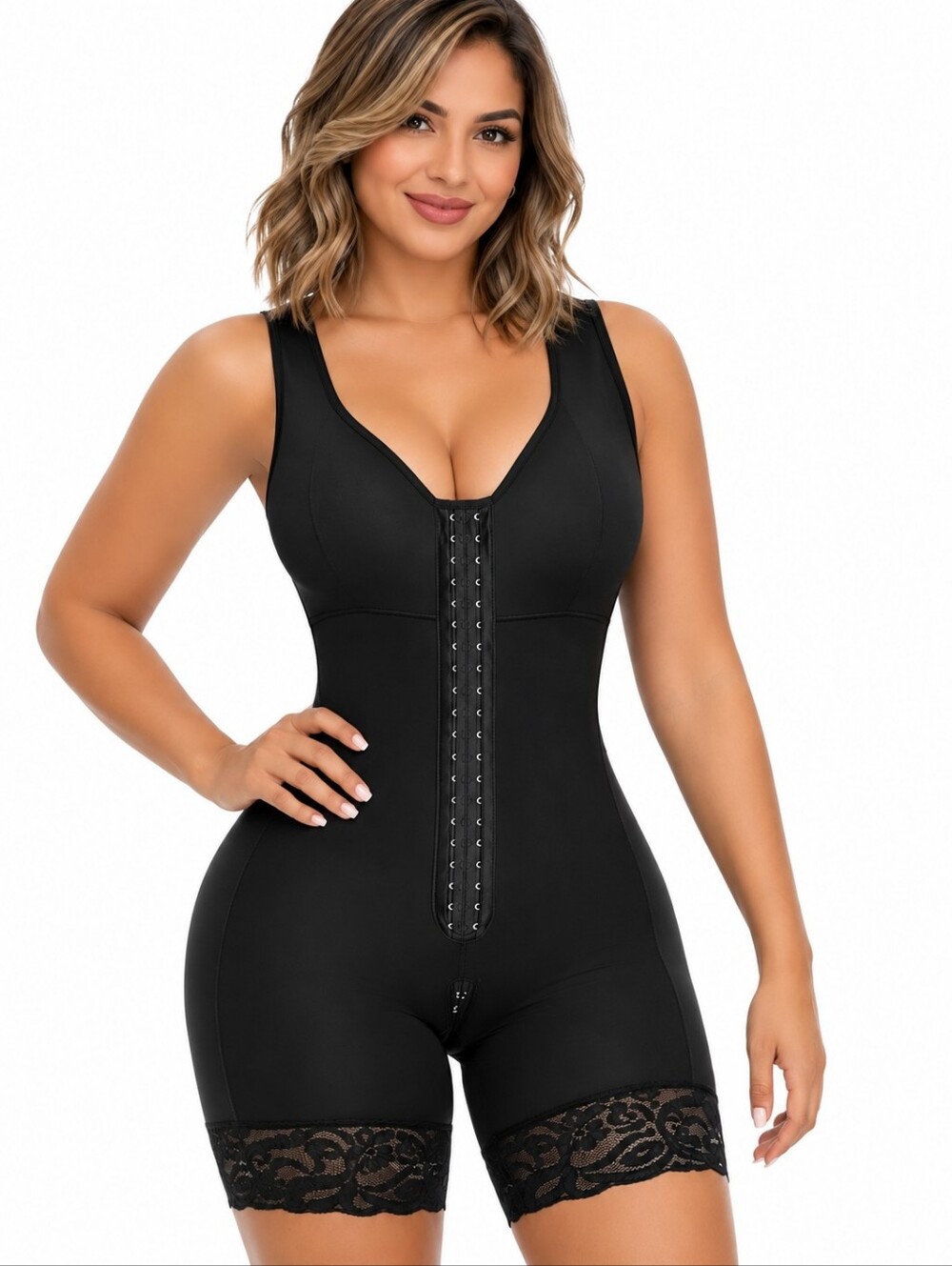 NWT YIANNA Fajas Colombianas Full Body Shapewear Bodysuit Black Size Large Tummy